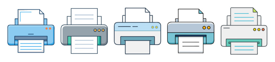 Aufkleber - Diverse collection of cartoon printers featuring various colors and paper outputs