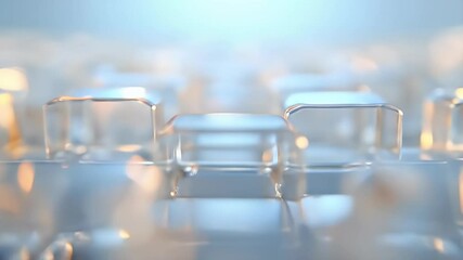 Poster - Abstract Glass Cube Grid Pattern with Soft Bokeh Background Optimized for Adobe Stock