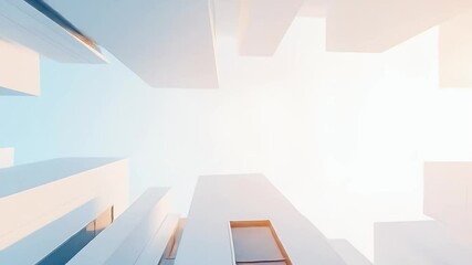 Poster - abstract architecture with geometric shapes in soft pale blue tones and gentle light