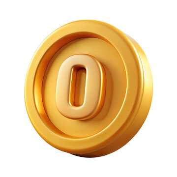 Gold Coin With Number 0 In The Center 3D Rendering