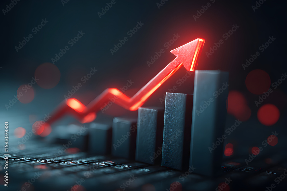 A rising trend is illustrated by the steady growth dark blue bars ...