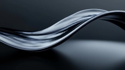 Poster - Abstract Fluid Silver Wave on Dark Gray Background with Smooth Reflections