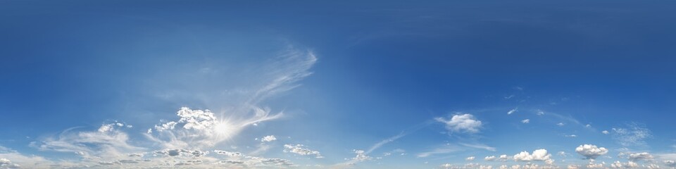 Wall Mural - seamless cloudy blue sky hdri panorama 360 degrees angle view with zenith and beautiful clouds for u