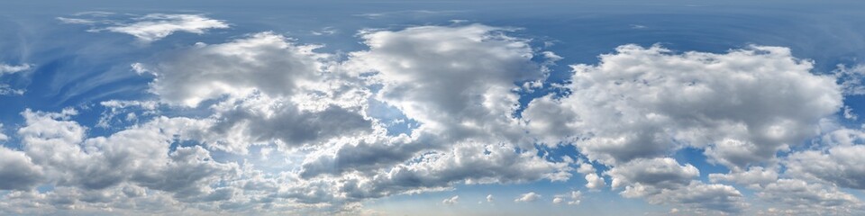 Wall Mural - seamless cloudy blue sky hdri panorama 360 degrees angle view with zenith and beautiful clouds for u