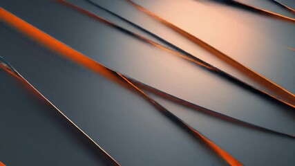 Poster - Abstract Metallic Grey Ribbons with Orange Glow in Dark Background
