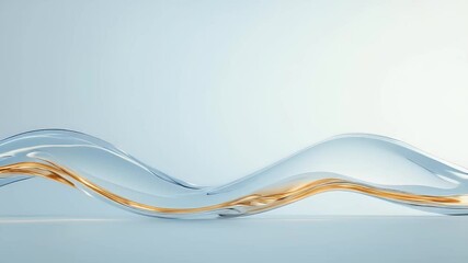 Poster - Abstract Metallic Wave in Silver and Gold on Light Blue Background Clean Design