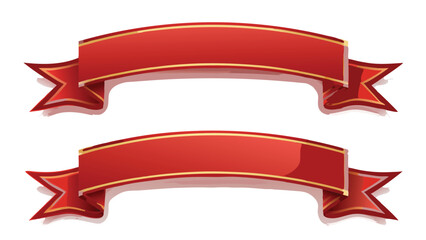 Poster - Two red ribbons with golden trim and decorative ends arranged one above the other on a white background