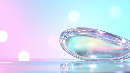 Aufkleber - Serene droplet of purity: A captivating and iridescent water droplet sits on a sleek surface, with a tranquil pastel background, inviting contemplation and evoking a sense of calm and beauty.