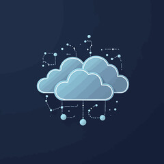 Poster - Two light-blue stylized cloud icons, interconnected with digital network lines, on a dark background.