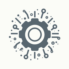 Poster - Gear graphic surrounded by circuit board elements, suggesting technology, engineering, or innovation.