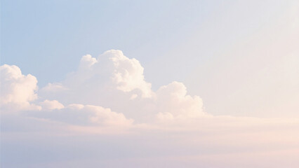 Poster - Soft pastel sky with fluffy cumulus clouds floating gently in a dreamy ethereal atmosphere above the horizon