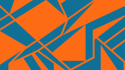 Poster - Abstract design featuring intersecting blue shapes on an orange background creating a dynamic pattern