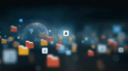 Poster - Data Universe: Seamlessly integrated digital folders and user icons float in a cosmic realm, symbolizing interconnectedness and the expansive nature of digital information.