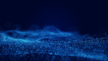 Poster - Futuristic Blue Digital Wave Background with Glowing Dots and Lines in Abstract Technology Pattern. 3D rendering