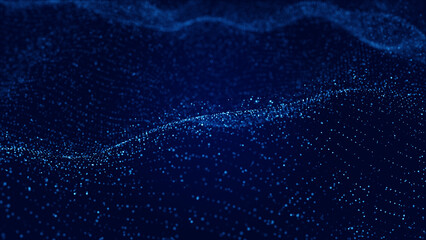 Poster - Abstract Blue Digital Wave with Glowing Particles Forming a Futuristic Technology Landscape Background. 3D rendering
