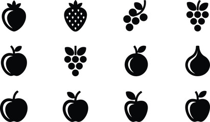 Twelve fruit icons arranged in a grid pattern on a light gray background