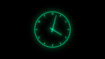 Poster - Glowing Teal Clock Face on Black Background Showing Time Around 4 01 AM or PM