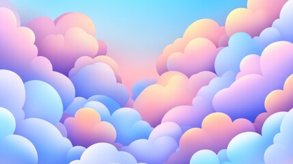 Wall Mural - Dreamy Cloudscape: A whimsical cloudscape illustration, soft pastel hues paint a surreal and ethereal panorama of fluffy cumulus clouds, evoking a sense of peace and imaginative reverie.