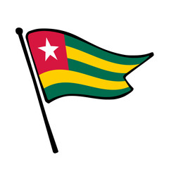 Fototapete - Flag of Togo. Togo flag vector illustration icon design in the hand-drawn style. Fluttering flagpole flag.