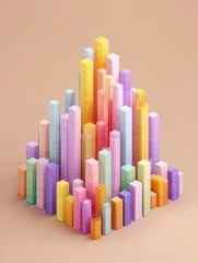 Poster - Three dimensional render of pastel colored bar graph