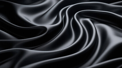 Poster - A close up view of dark silky fabric with flowing waves and subtle light reflections across its surface