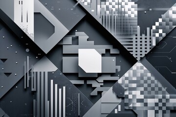 Poster - Futuristic Data Overlay with Dual-Tone Checkered Motif in Grayscale for Technology and Internet Themes