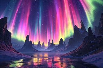 Wall Mural - Futuristic Cosmic World with Stunning Vibrant Auroras