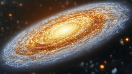 Wall Mural - A vibrant spiral galaxy with a bright core, swirling arms, and scattered stars