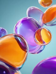 Poster - abstract shapes fluid forms spheres 3d render purple orange blue colors light background modern design