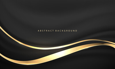 Poster - Abstract gold ribbon curve overlap on black luxury background vector