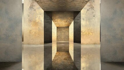 Aufkleber - Minimalist Corridor: A modern, abstract hallway design with concrete walls reflecting in a pristine, reflective surface. Explore a feeling of vastness and minimalist elegance.