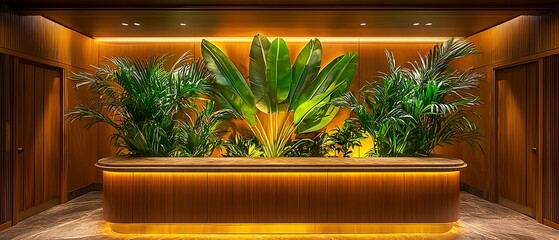 Poster - Elegant Indoor Garden with Lush Plants and Soft Ambient Lighting