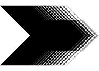Poster - Striped vector arrow. Black design element on white background. Basis for text. Direction indicator, Game. Navigation. Pattern of thin lines