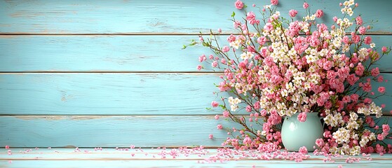 Poster - Elegant Floral Arrangement in a Light Blue Wooden Frame