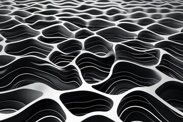 Poster - Captivating Cybernetic Overlay with Unique Three-Dimensional Wavy Lines in Striking Black and White Technology Visualization