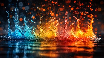 Poster - Colorful Water Splash with Vibrant Paint Droplets in Close-Up View