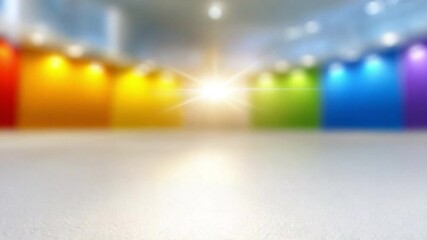 Aufkleber - Colorful Display in Architectural Space: An artistic array of vibrant hues in an expansive architectural space, illuminated by a bright light.