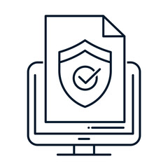 Poster - Computer, file, shield. Privacy policy concept. Vector linear icon isolated on white background.