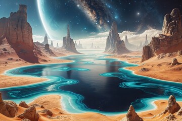 Wall Mural - Innovative Cosmic Ocean Landscapes on an Alien Planet