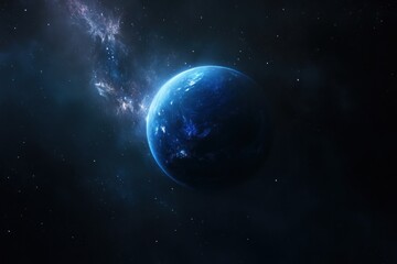 Wall Mural - Stunning blue planet in a cosmic nebula