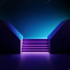 Poster - 
Dark abstract blue room with purple blue cube form podium edge illuminated spotlight. Abstract techno purple geometric technology background. Abstract blue purple digital data background. 3d render

