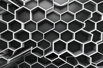 Poster - Black and White Hexagonal Grid Pattern Overlay for Modern Technology Design