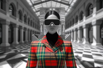 Poster - Innovative Augmented Reality Experience Featuring Bold Plaid Design on Stylish Monochrome Interface