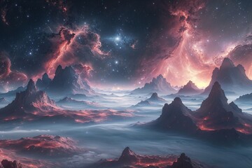 Wall Mural - Exploring Futuristic Cosmic Landscapes and Mysterious Nebulae in the Universe