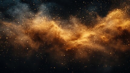 Wall Mural - Golden nebula swirls across dark space, speckled with stars