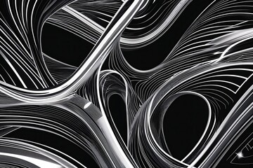 Poster - Creative Digital Overlay with Complex Intertwined Curves in Bold Black and White Design for Innovative Tech Concepts and Endless Seamless Animation