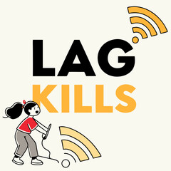 Poster - Girl fighting internet lag, wifi problems, slow connection, design element