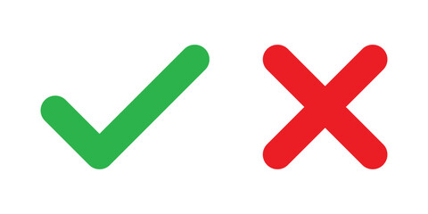 Poster - Check mark icons. green check mark and red cross mark icon set. green tick and red x. Symbols of approval and Decline, vector illustration