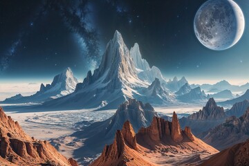 Wall Mural - Futuristic Mountains of a Rogue Planet Unveiling Otherworldly Landscapes in the Universe