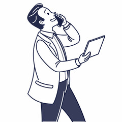 Poster - Businessman on phone holding tablet smiling happy success